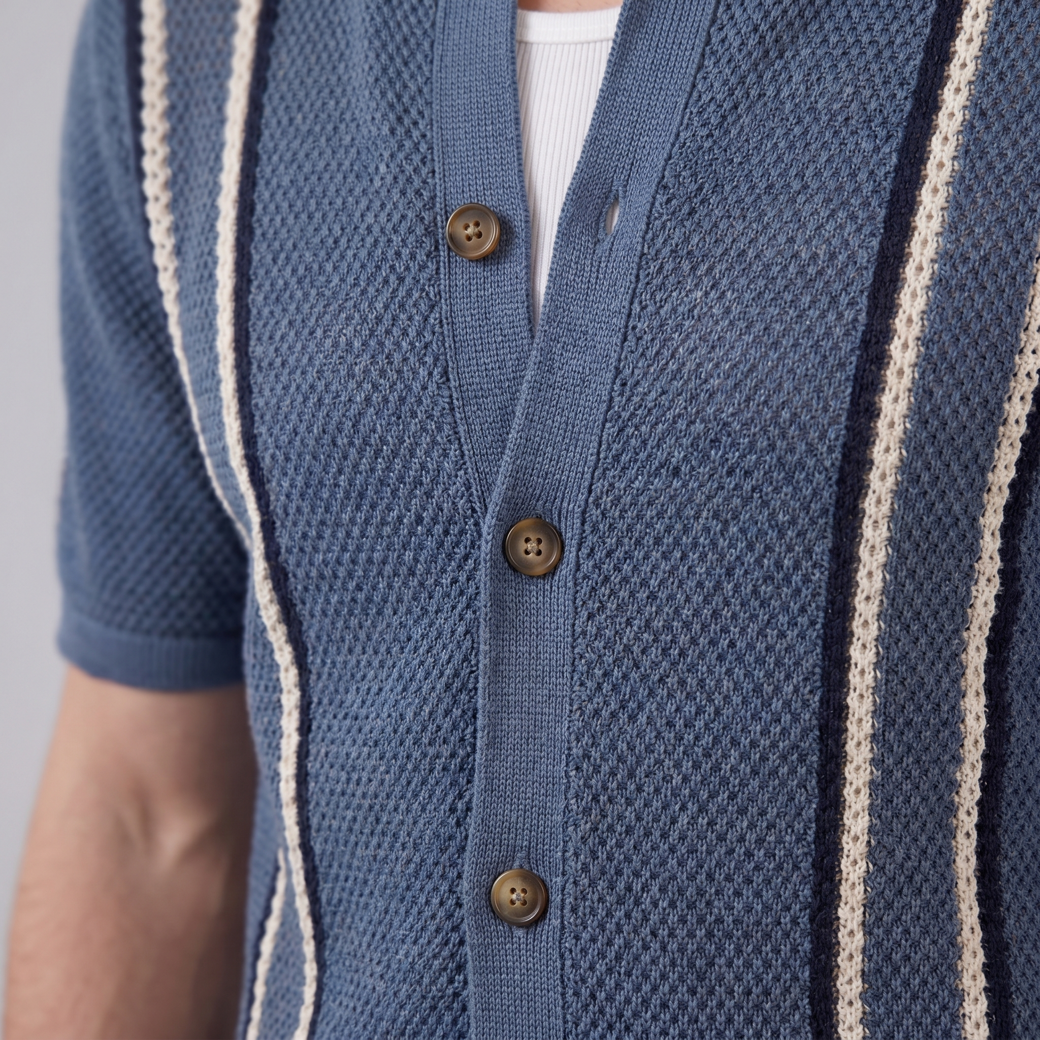 Herren Streifen Häkelstrickshirt