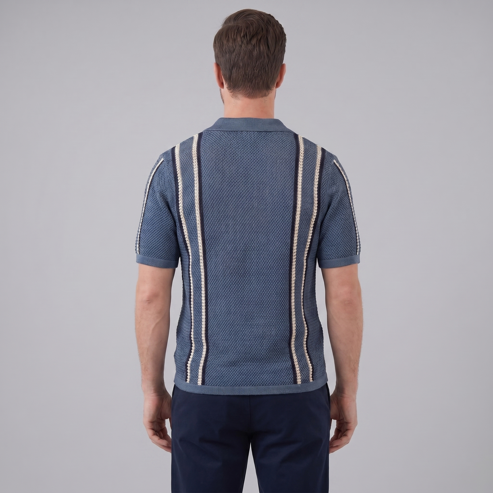 Herren Streifen Häkelstrickshirt