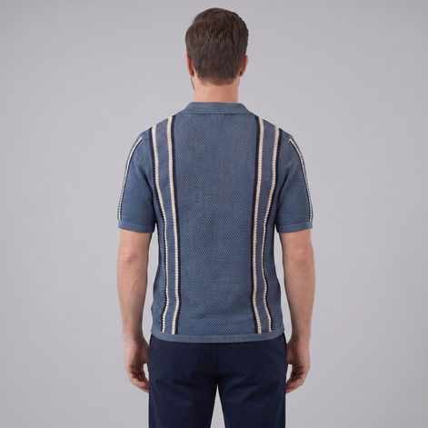 Herren Streifen Häkelstrickshirt