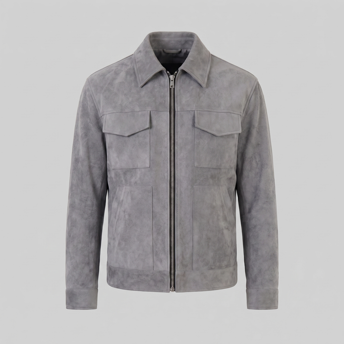 Herren Wildlederjacke Mit Reißverschluss Kragen
