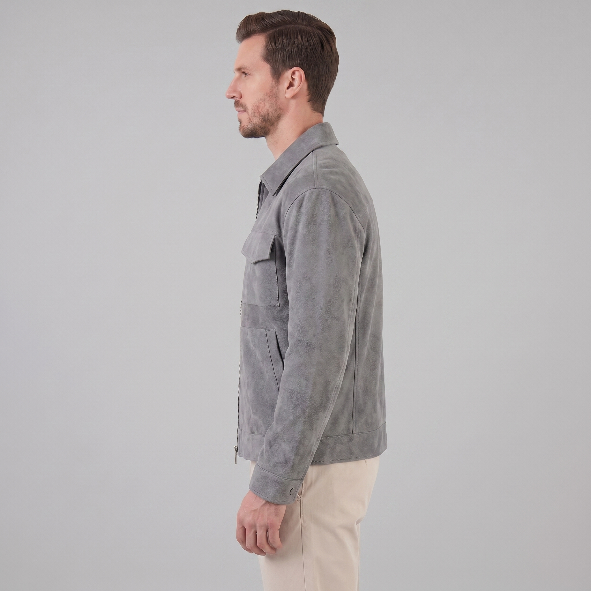 Herren Wildlederjacke Mit Reißverschluss Kragen
