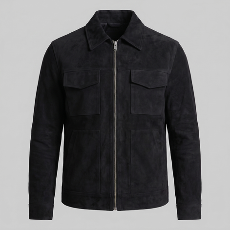 Herren Wildlederjacke Mit Reißverschluss Kragen
