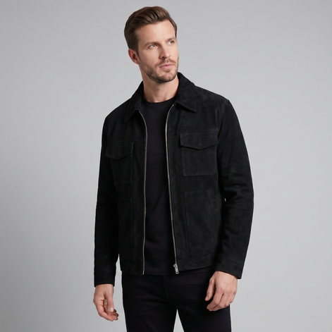 Herren Wildlederjacke Mit Reißverschluss Kragen