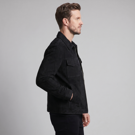 Herren Wildlederjacke Mit Reißverschluss Kragen