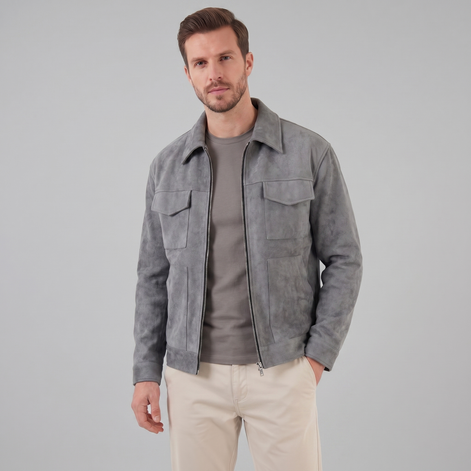 Herren Wildlederjacke Mit Reißverschluss Kragen