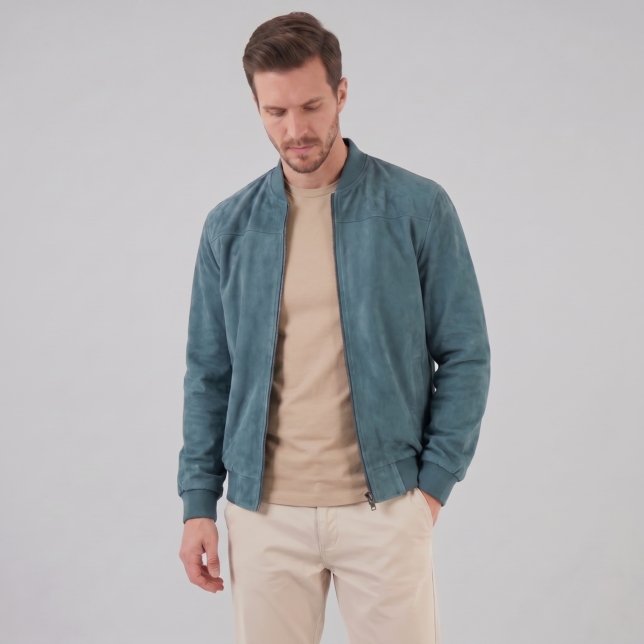 Herren Bomberjacke Mit Wildlederoptik