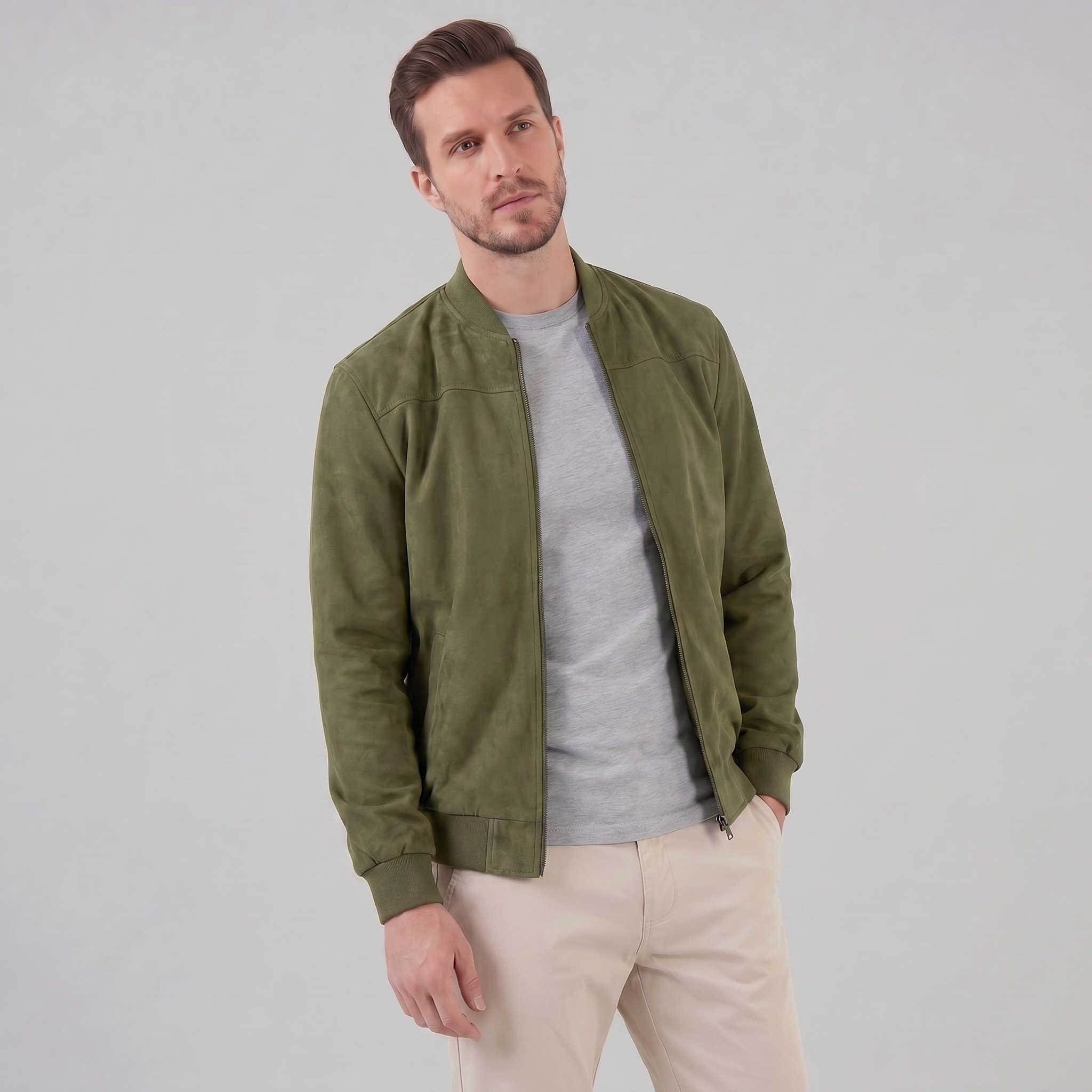 Herren Bomberjacke Mit Wildlederoptik