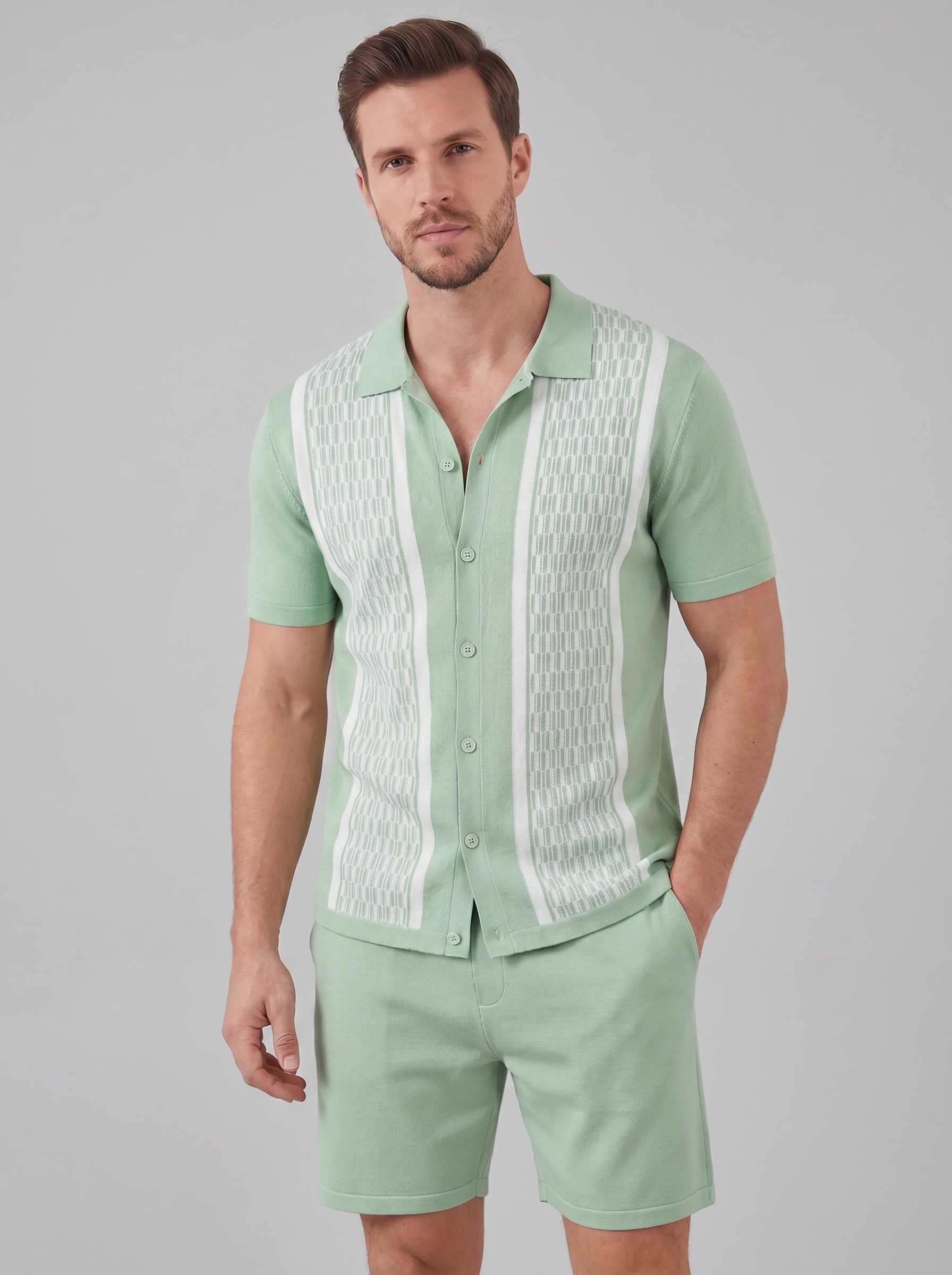 Herren Sommer Set Kurzarmhemd Und Shorts Set