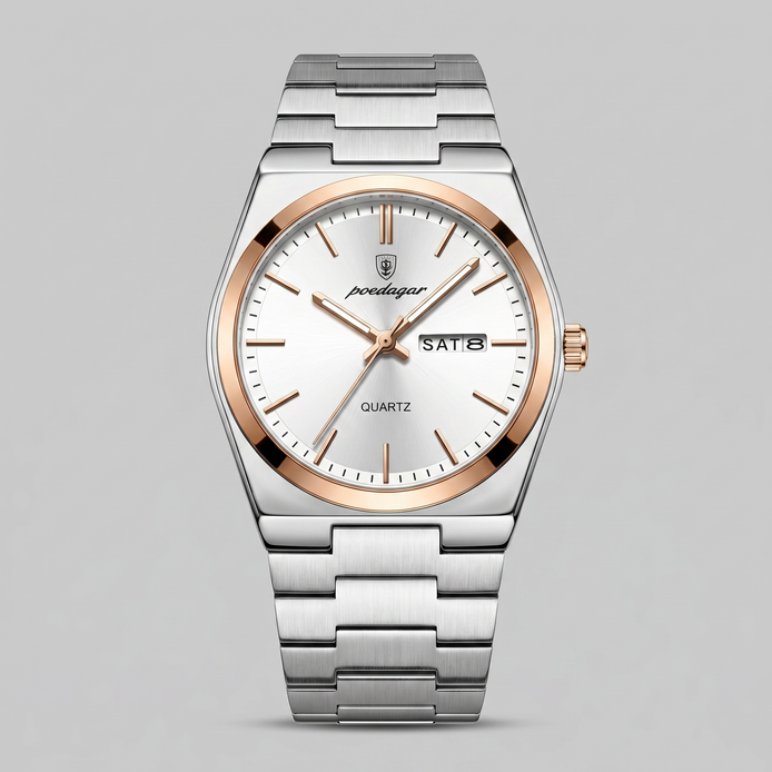Herrenuhr mit Sonnenburst-Zifferblatt Edelstahlarmband