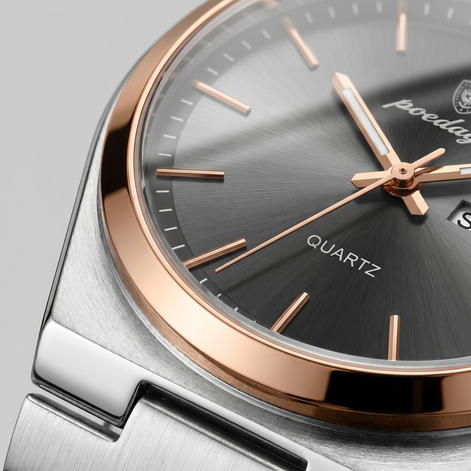 Herrenuhr mit Sonnenburst-Zifferblatt Edelstahlarmband