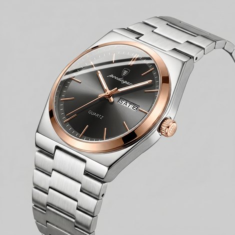 Herrenuhr mit Sonnenburst-Zifferblatt Edelstahlarmband