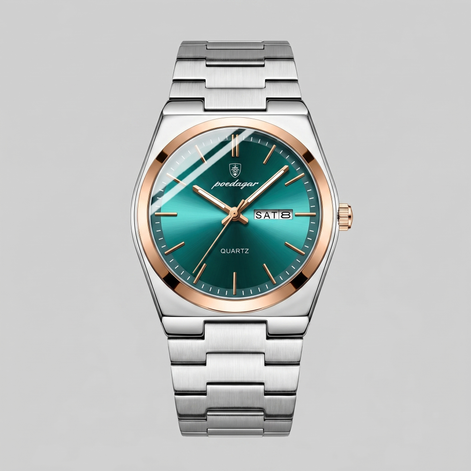 Herrenuhr mit Sonnenburst-Zifferblatt Edelstahlarmband