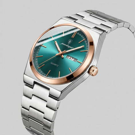 Herrenuhr mit Sonnenburst-Zifferblatt Edelstahlarmband
