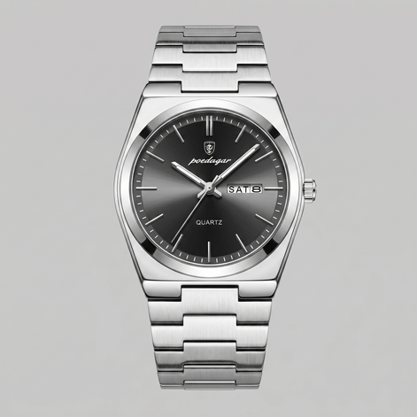 Herrenuhr mit Sonnenburst-Zifferblatt Edelstahlarmband