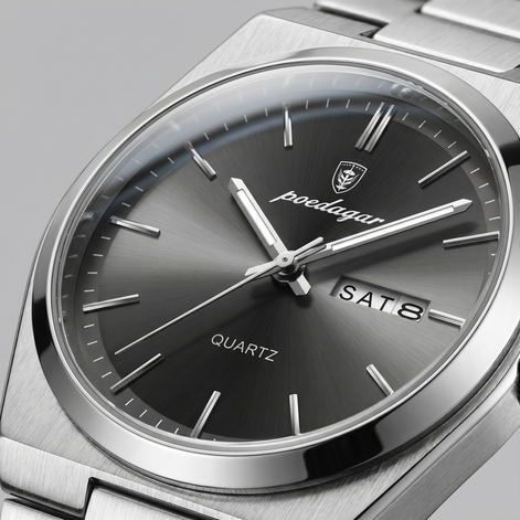 Herrenuhr mit Sonnenburst-Zifferblatt Edelstahlarmband