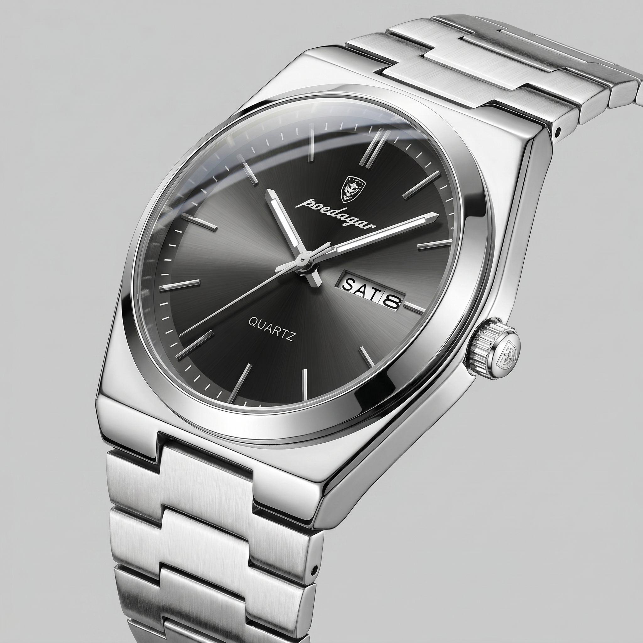 Herrenuhr mit Sonnenburst-Zifferblatt Edelstahlarmband