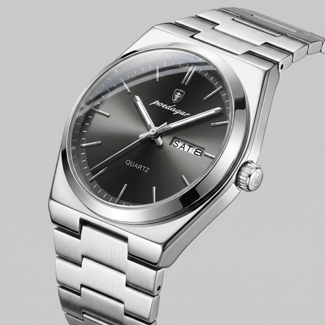 Herrenuhr mit Sonnenburst-Zifferblatt Edelstahlarmband