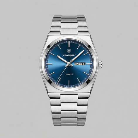 Herrenuhr mit Sonnenburst-Zifferblatt Edelstahlarmband