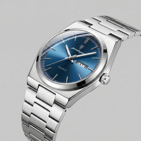 Herrenuhr mit Sonnenburst-Zifferblatt Edelstahlarmband