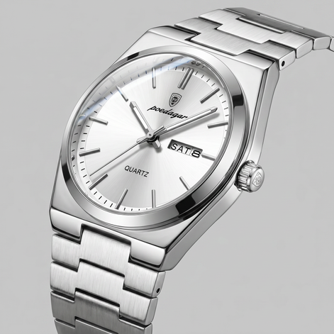 Herrenuhr mit Sonnenburst-Zifferblatt Edelstahlarmband
