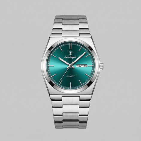 Herrenuhr mit Sonnenburst-Zifferblatt Edelstahlarmband