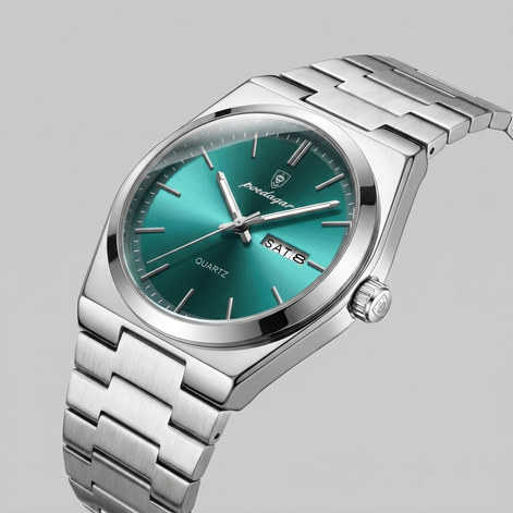 Herrenuhr mit Sonnenburst-Zifferblatt Edelstahlarmband