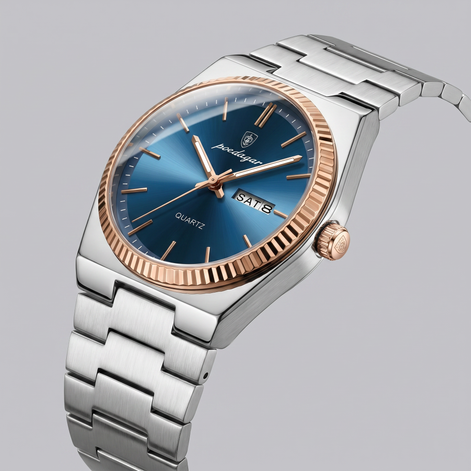 Herrenuhr mit Sonnenburst-Zifferblatt Edelstahlarmband