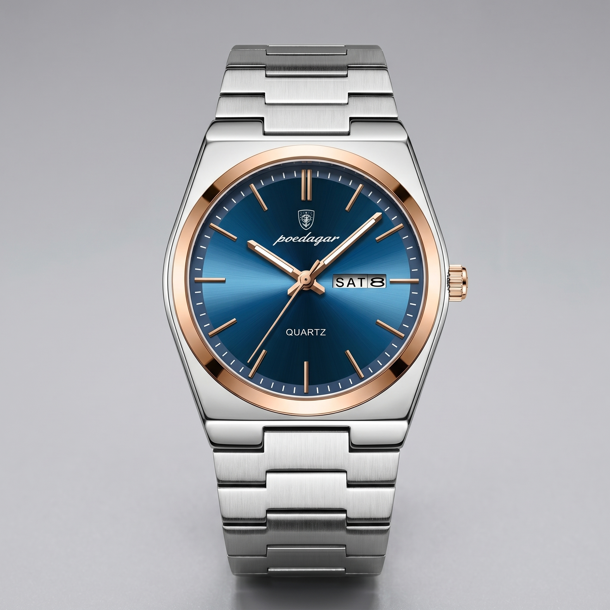 Herrenuhr mit Sonnenburst-Zifferblatt Edelstahlarmband