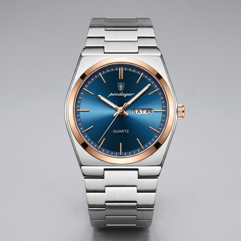 Herrenuhr mit Sonnenburst-Zifferblatt Edelstahlarmband