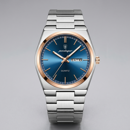 Herrenuhr mit Sonnenburst-Zifferblatt Edelstahlarmband