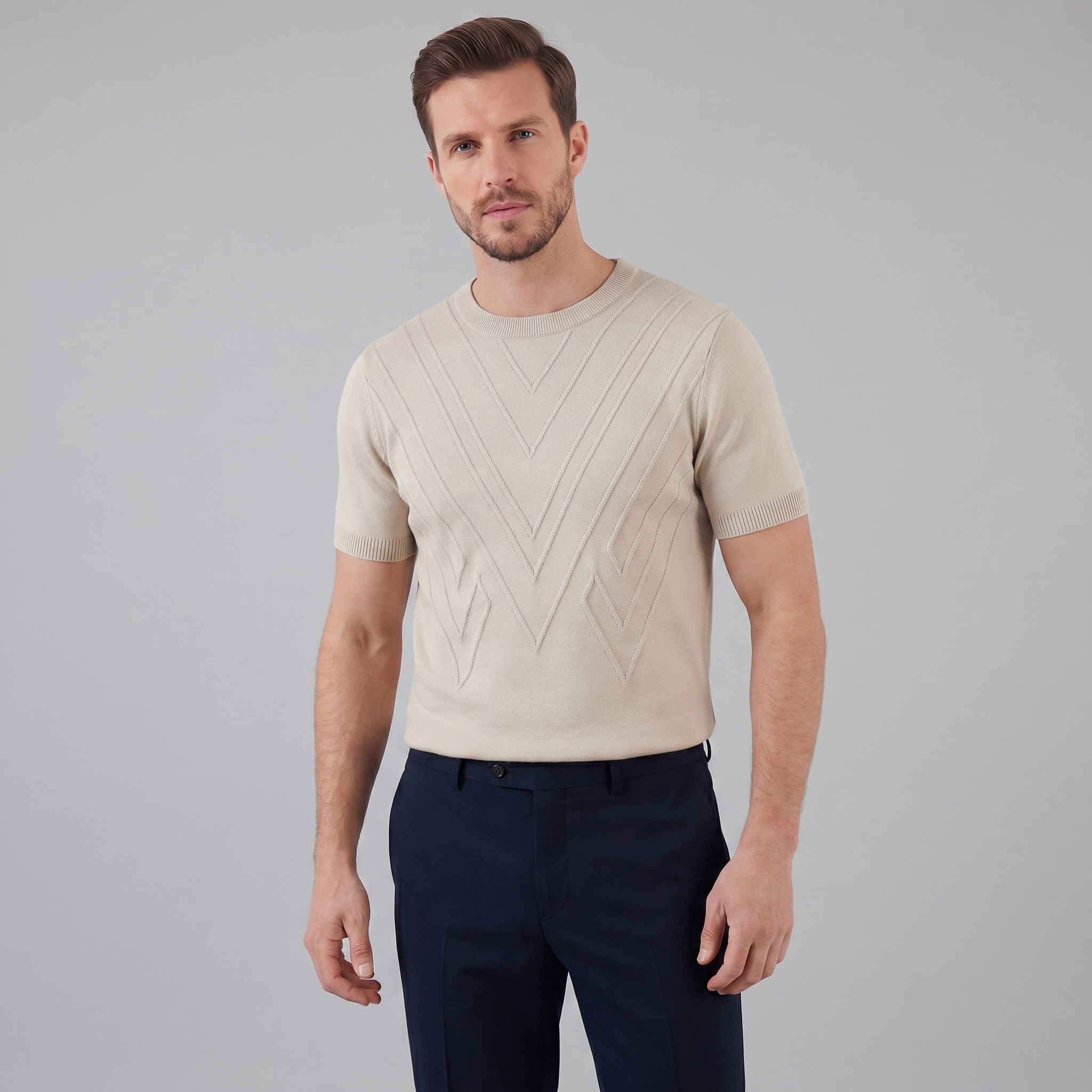 Herren Texturiertes Strick T Shirt