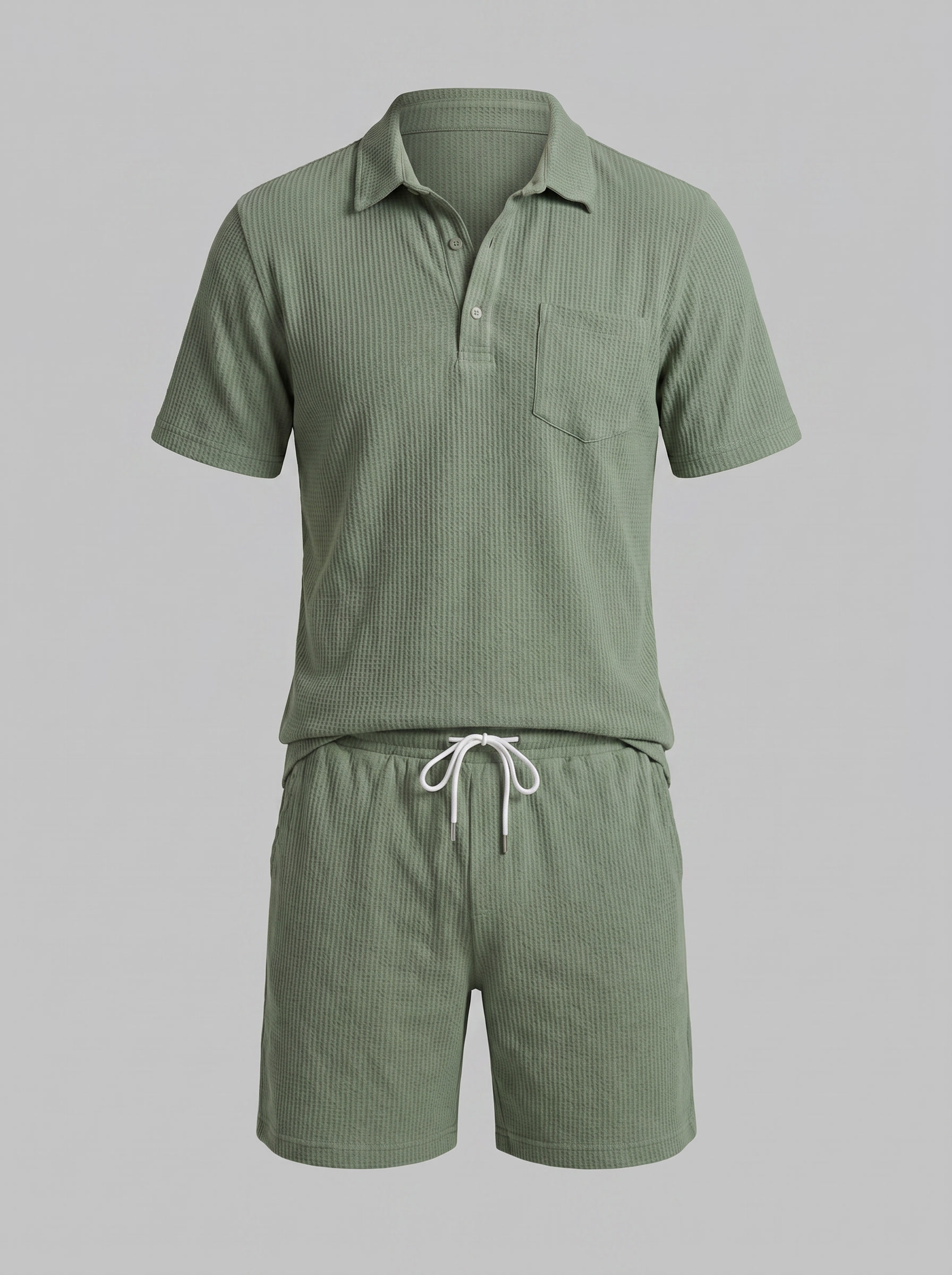 Herren Texturiertes Strick-Zweiteiliges Set mit Poloshirt und Shorts