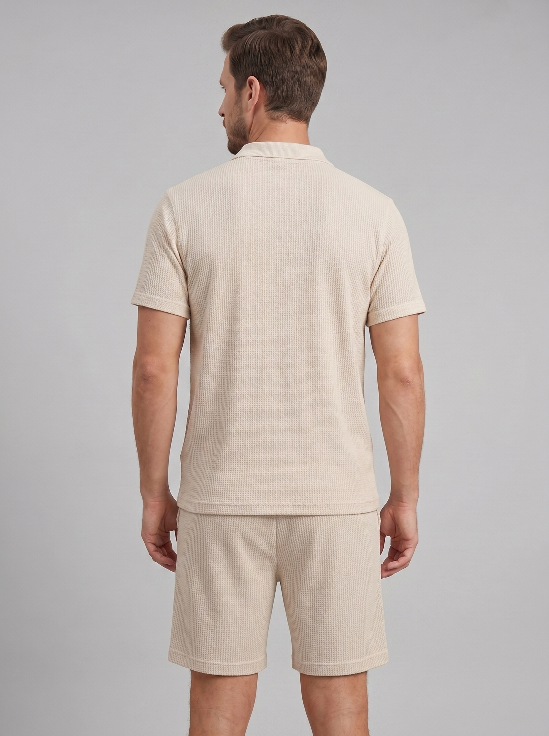 Herren Texturiertes Strick-Zweiteiliges Set mit Poloshirt und Shorts