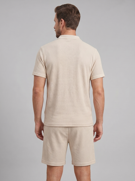 Herren Texturiertes Strick-Zweiteiliges Set mit Poloshirt und Shorts