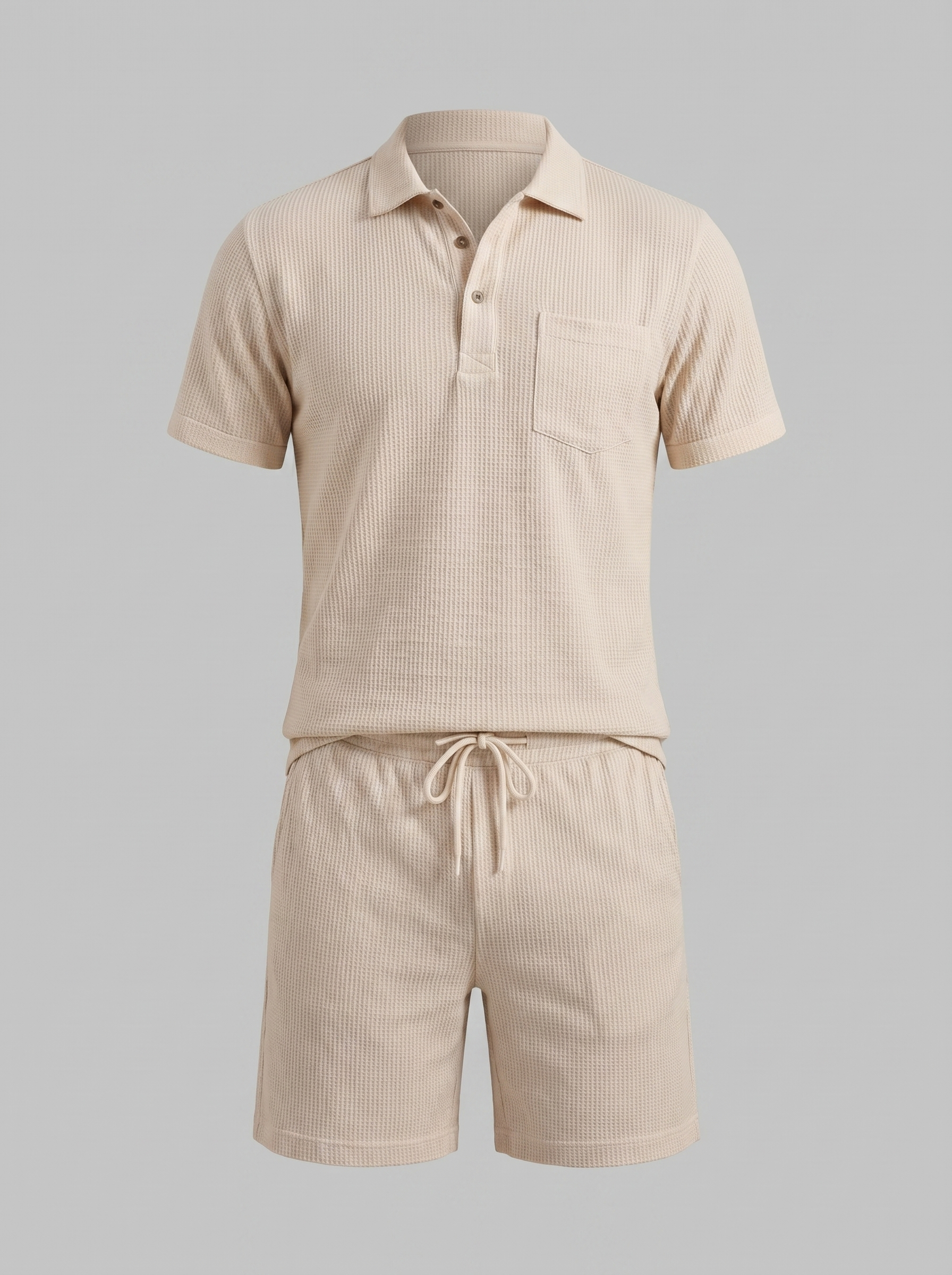 Herren Texturiertes Strick-Zweiteiliges Set mit Poloshirt und Shorts