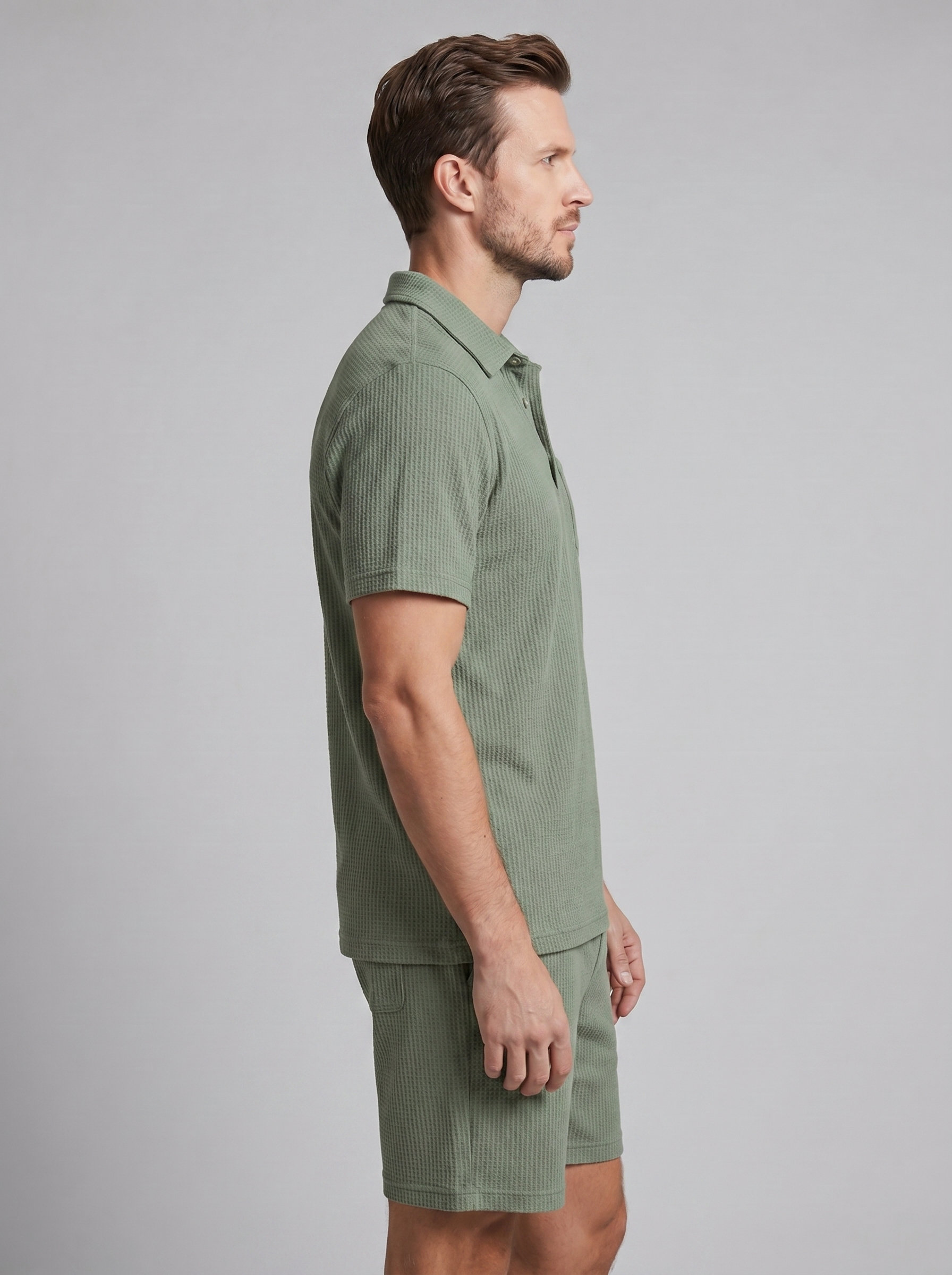 Herren Texturiertes Strick-Zweiteiliges Set mit Poloshirt und Shorts