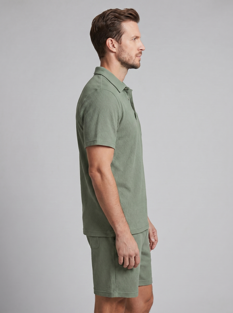 Herren Texturiertes Strick-Zweiteiliges Set mit Poloshirt und Shorts