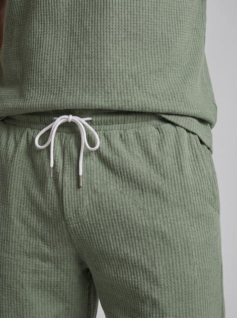 Herren Texturiertes Strick-Zweiteiliges Set mit Poloshirt und Shorts