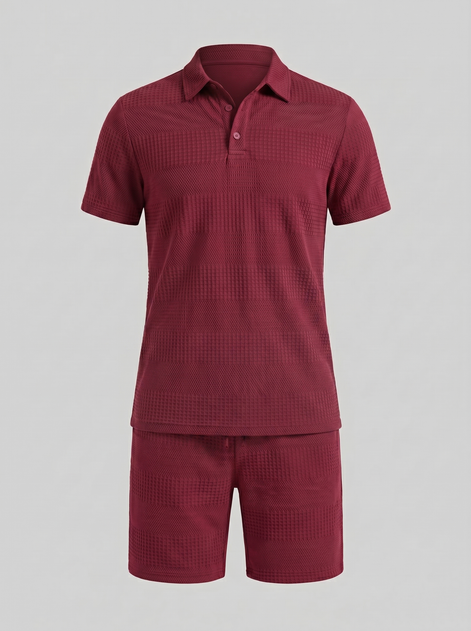 Herren Texturiertes Polo Und Shorts Set