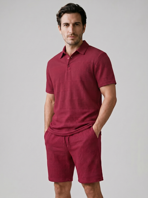 Herren Texturiertes Polo Und Shorts Set