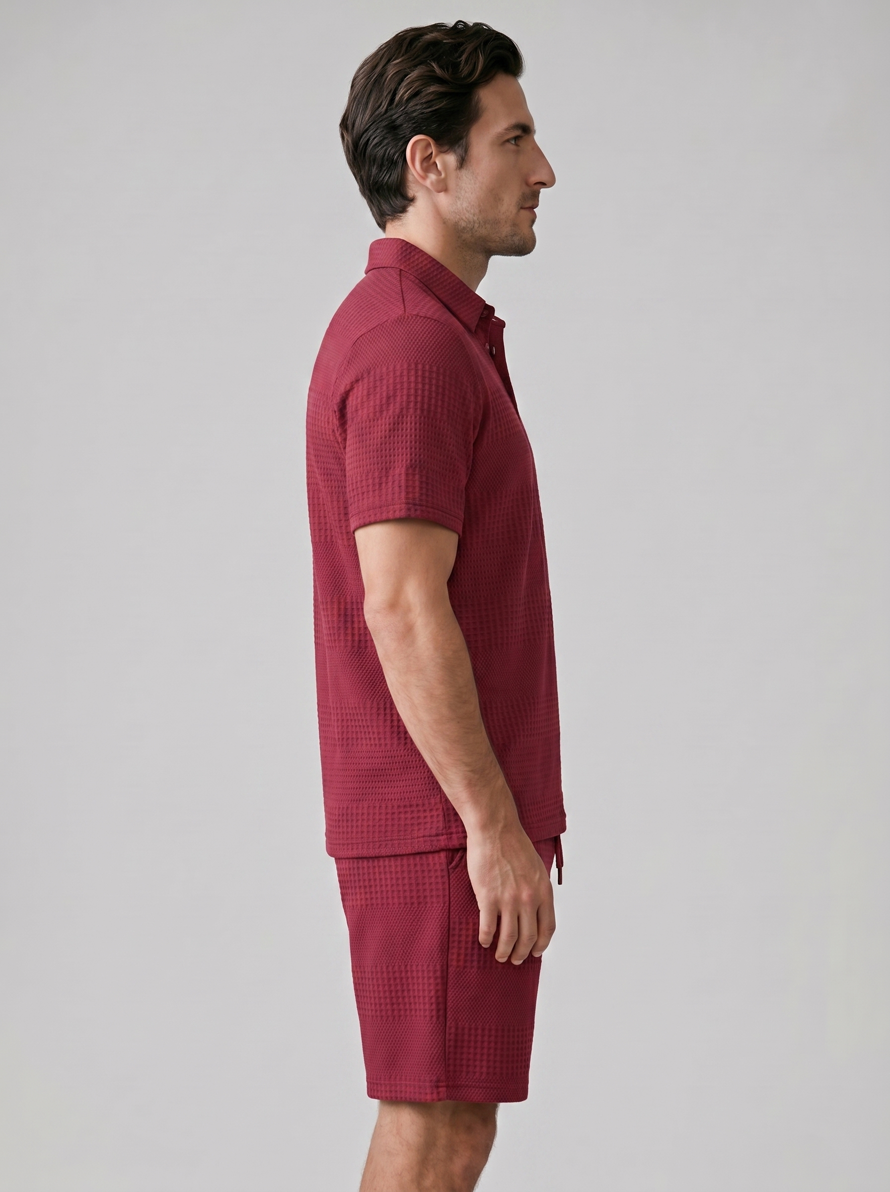 Herren Texturiertes Polo Und Shorts Set