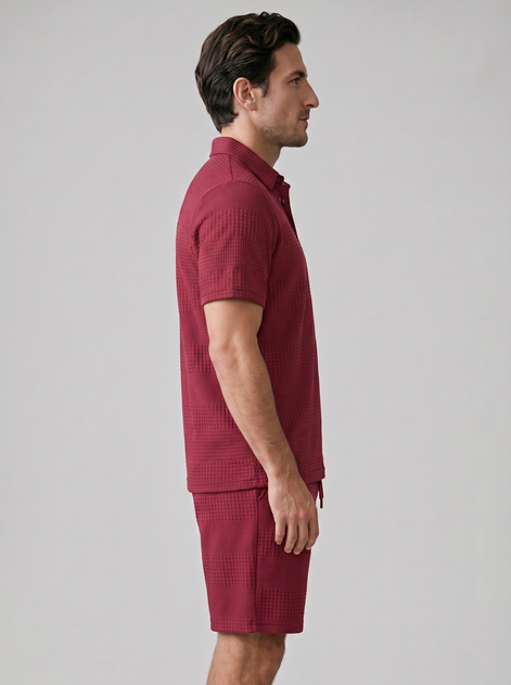 Herren Texturiertes Polo Und Shorts Set
