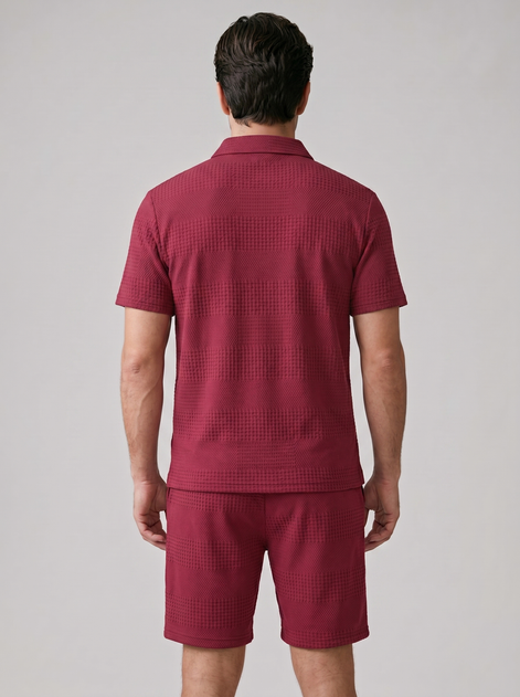 Herren Texturiertes Polo Und Shorts Set