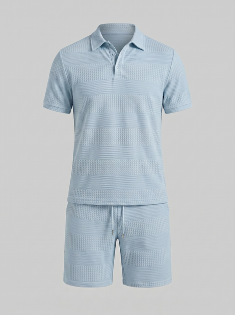 Herren Texturiertes Polo Und Shorts Set