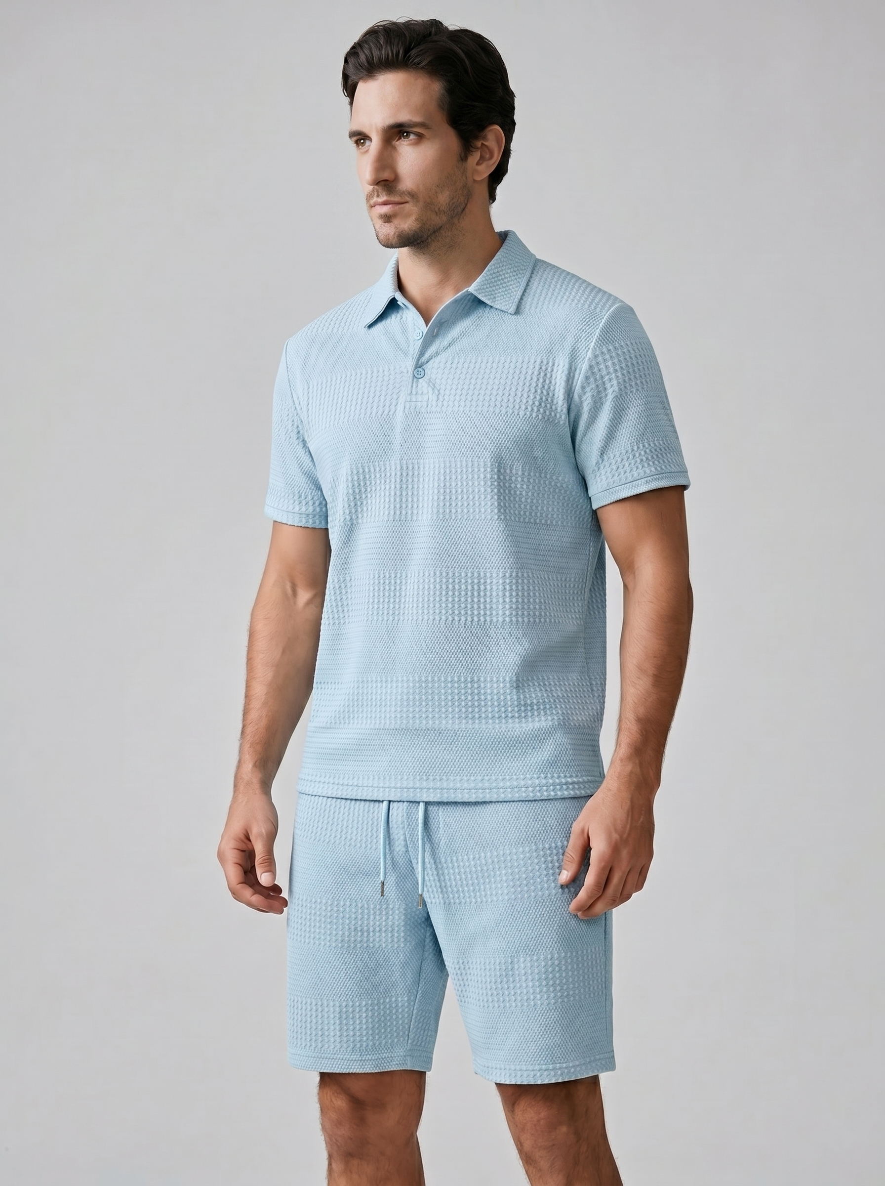 Herren Texturiertes Polo Und Shorts Set