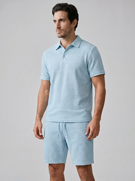 Herren Texturiertes Polo Und Shorts Set