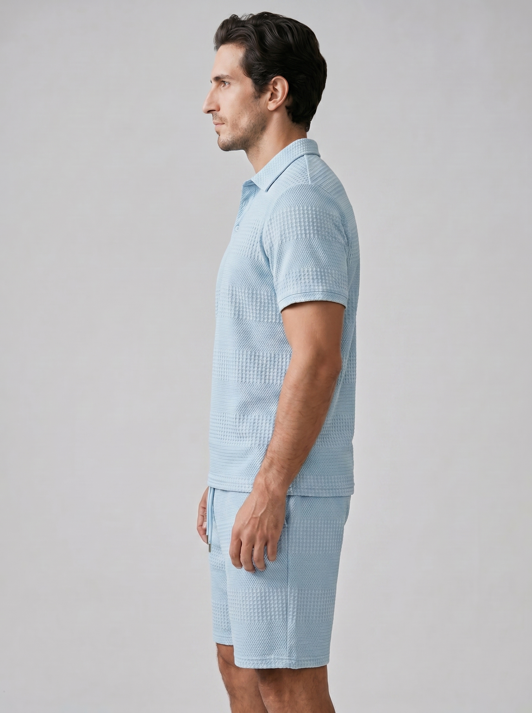 Herren Texturiertes Polo Und Shorts Set