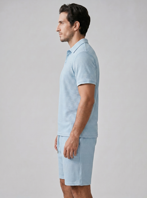 Herren Texturiertes Polo Und Shorts Set