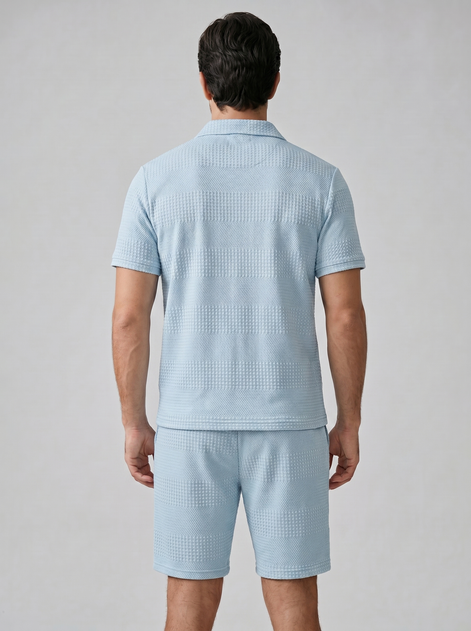 Herren Texturiertes Polo Und Shorts Set