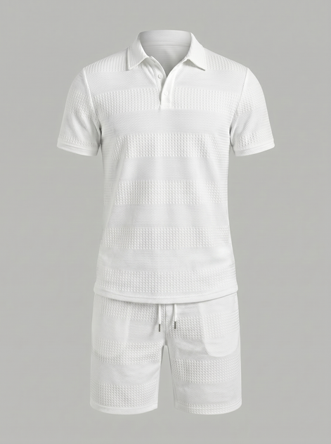 Herren Texturiertes Polo Und Shorts Set